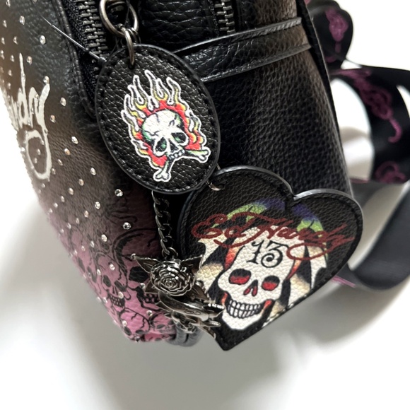 Ed Hardy Skull Rhinestone Mini Backpack Black Pink Tattoo Bag NWT Charms main image 8